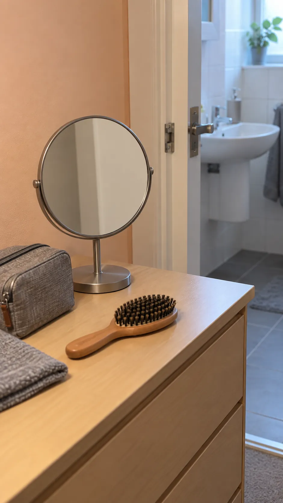 A second mirror for dry tasks for two people sharing one sink