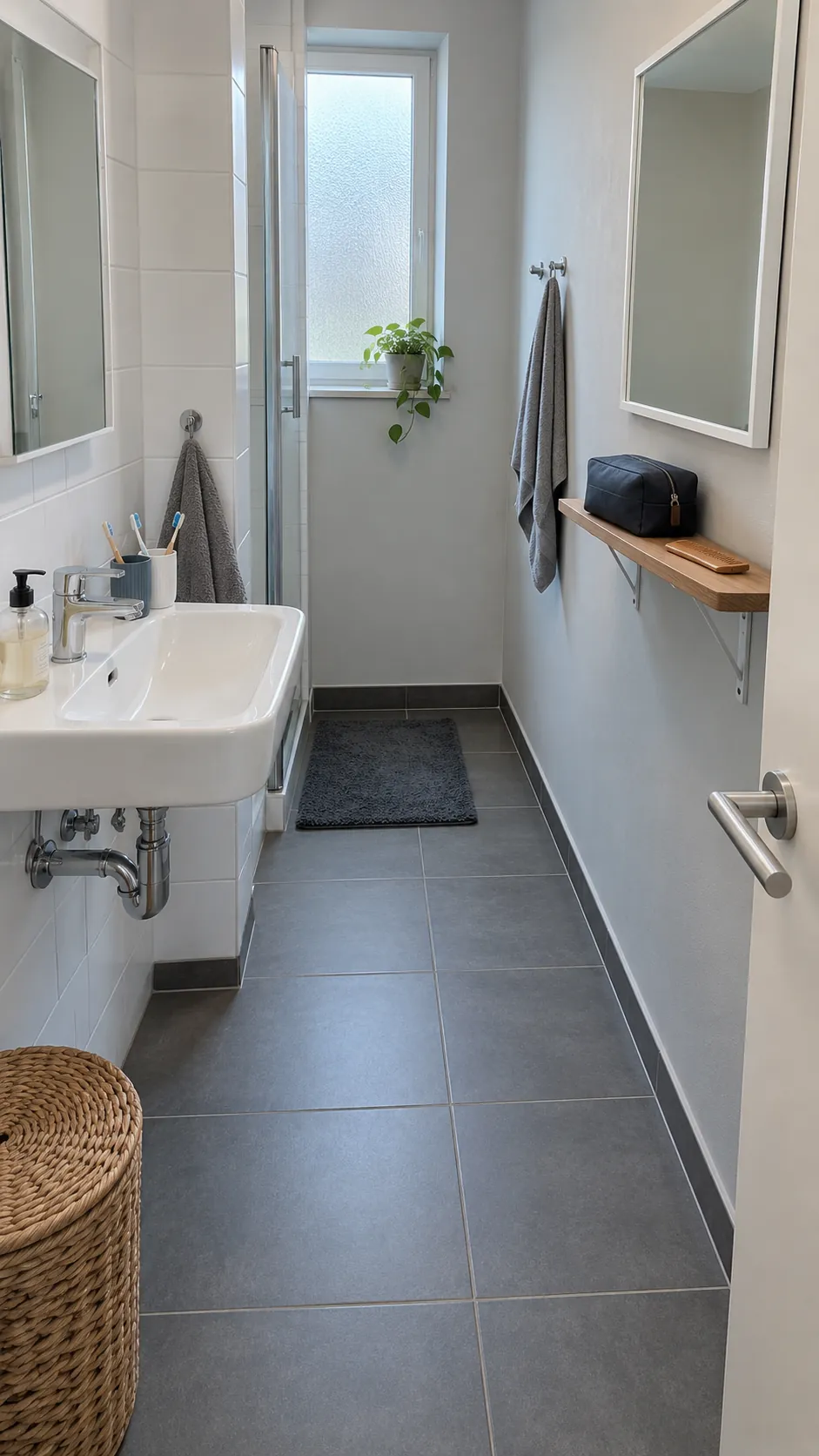 Wet and dry routine zones for two people sharing one sink