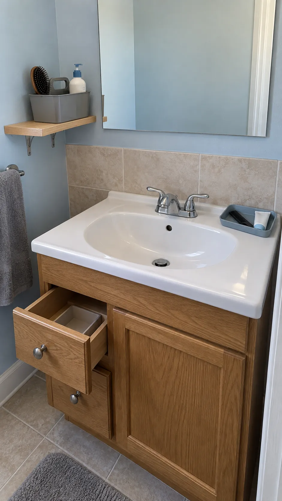 A setup adjusted after daily use for two people sharing one sink
