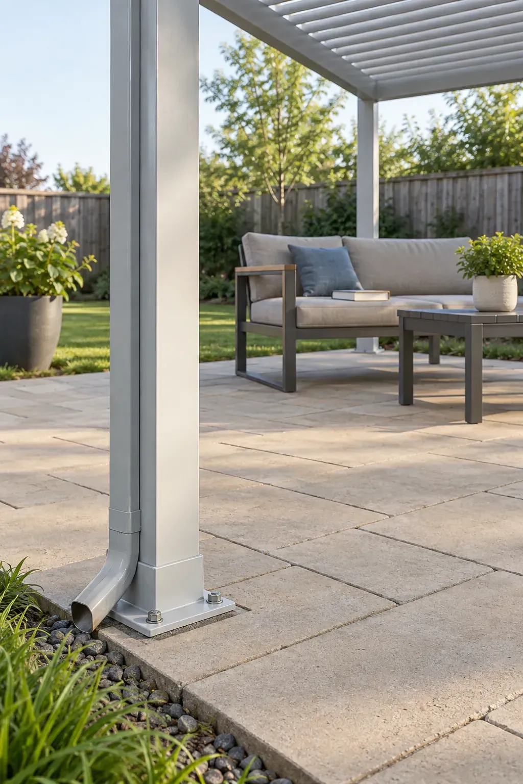 A simple finish with inspection access beneath a patio pergola