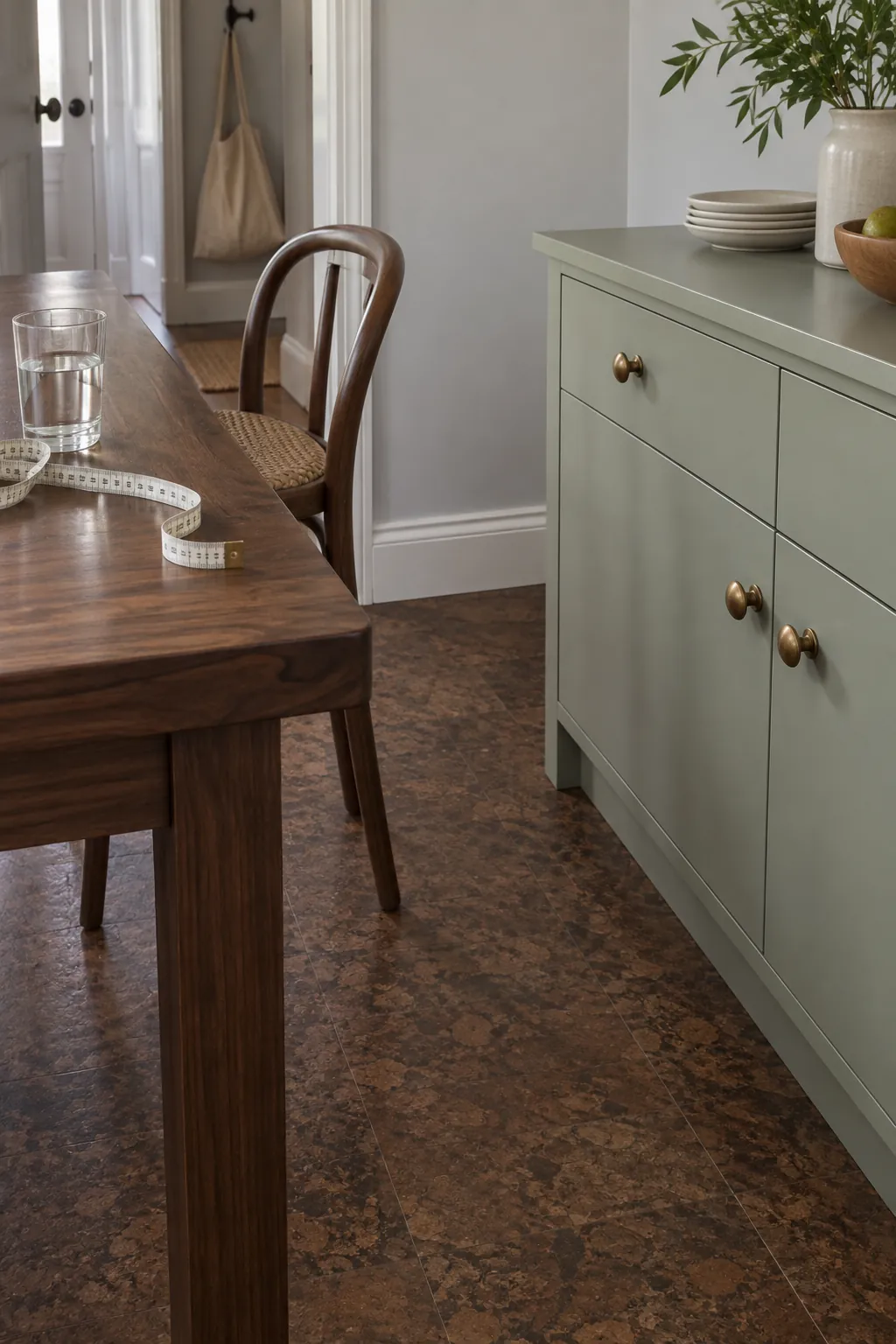 Dining table beside a shallow sideboard showing the nearest obstruction