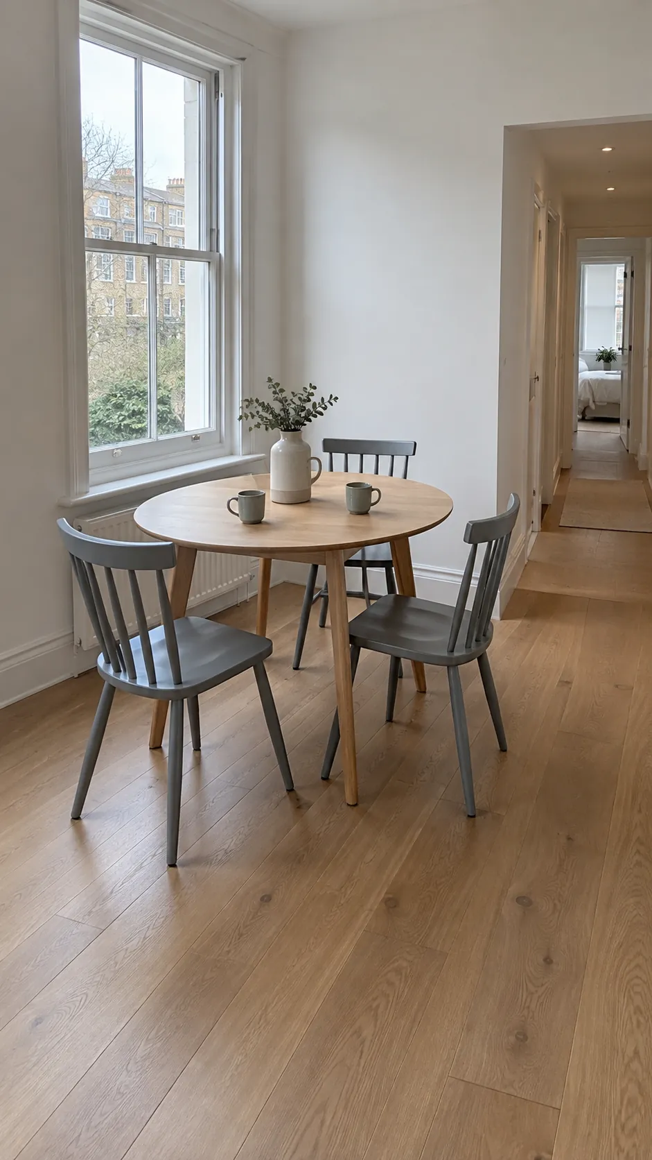 Compact dining set with room for chairs and a walkway