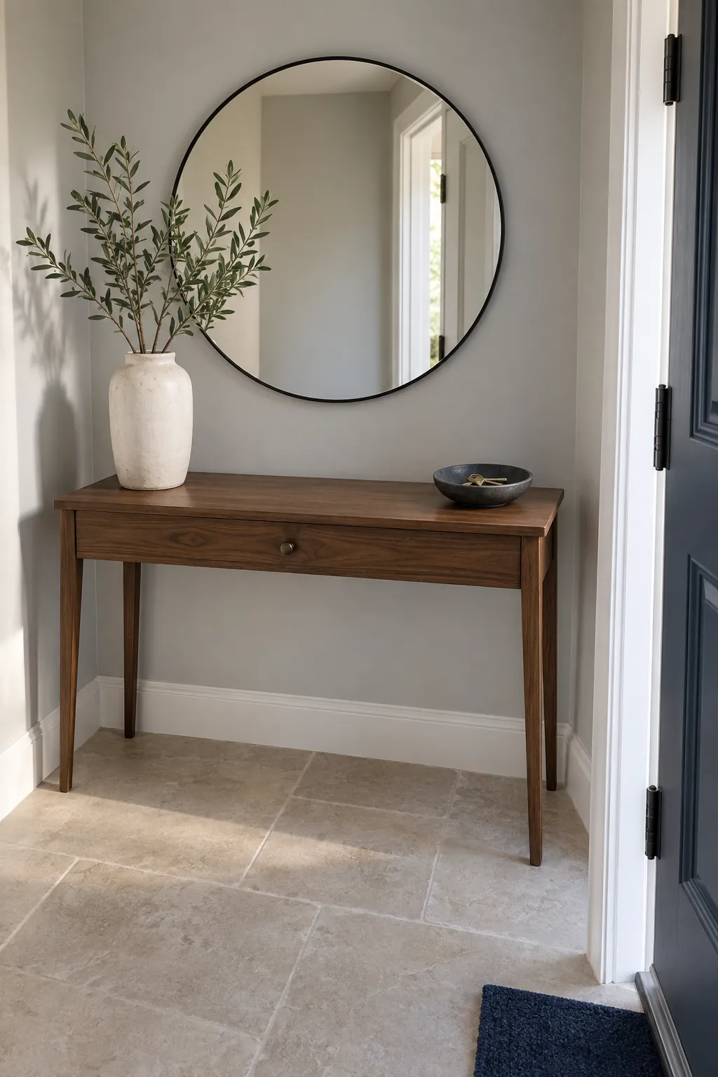 Give the vase one side of the mirror
