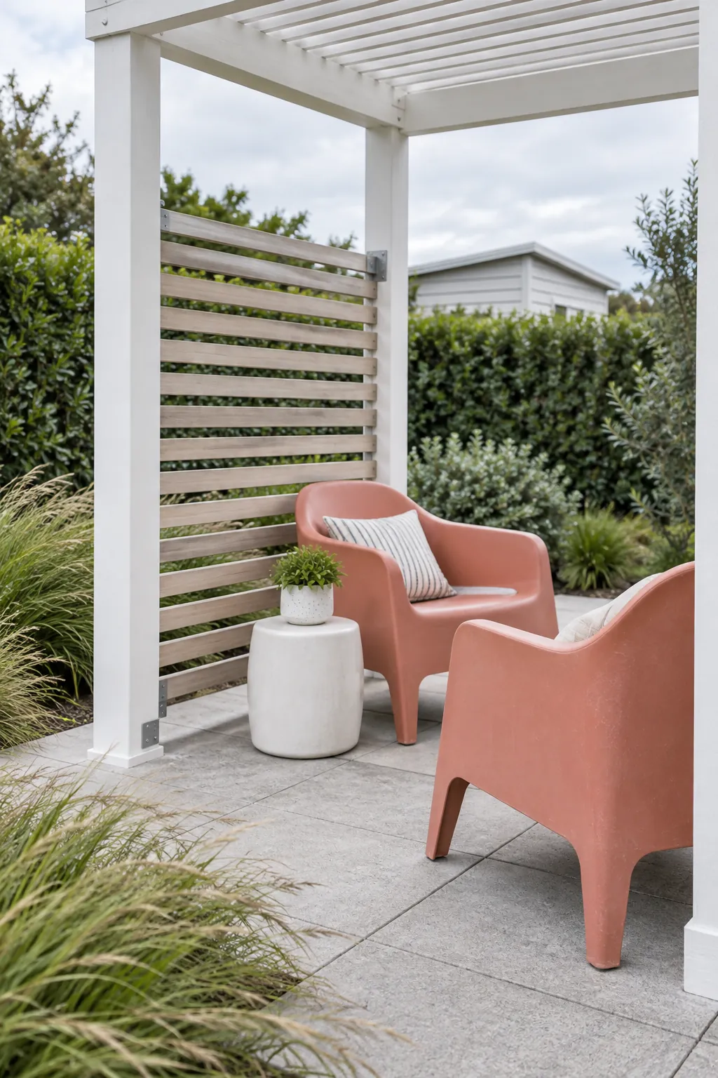 A screened nook for a windy yard in a small outdoor space