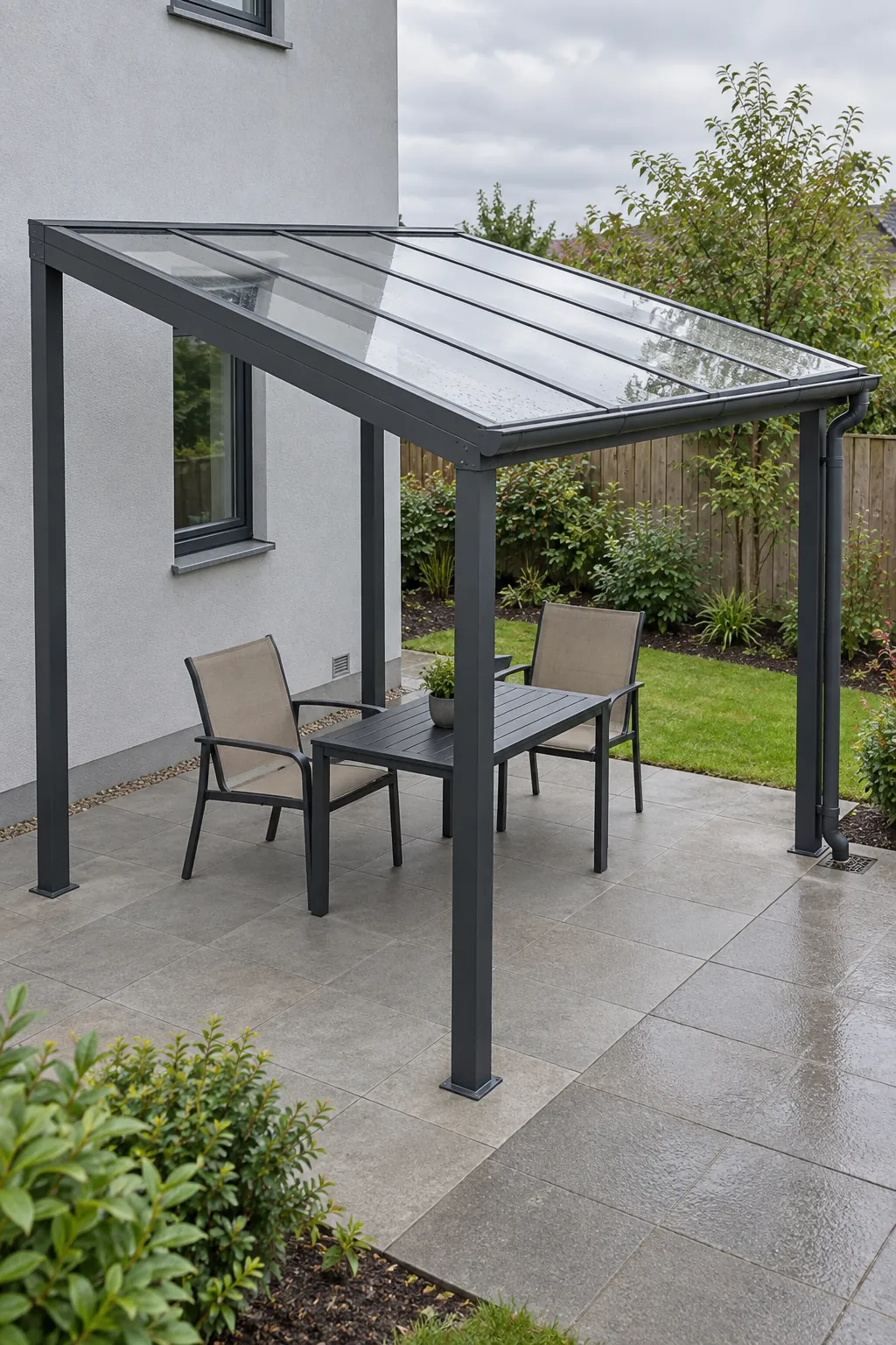A roofed option where rain protection matters in a small outdoor space