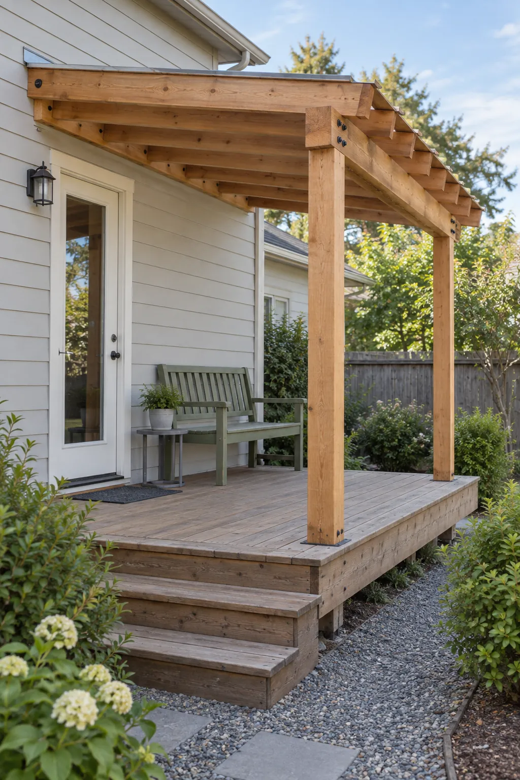 A design checked for the wall and deck beneath an attached deck pergola
