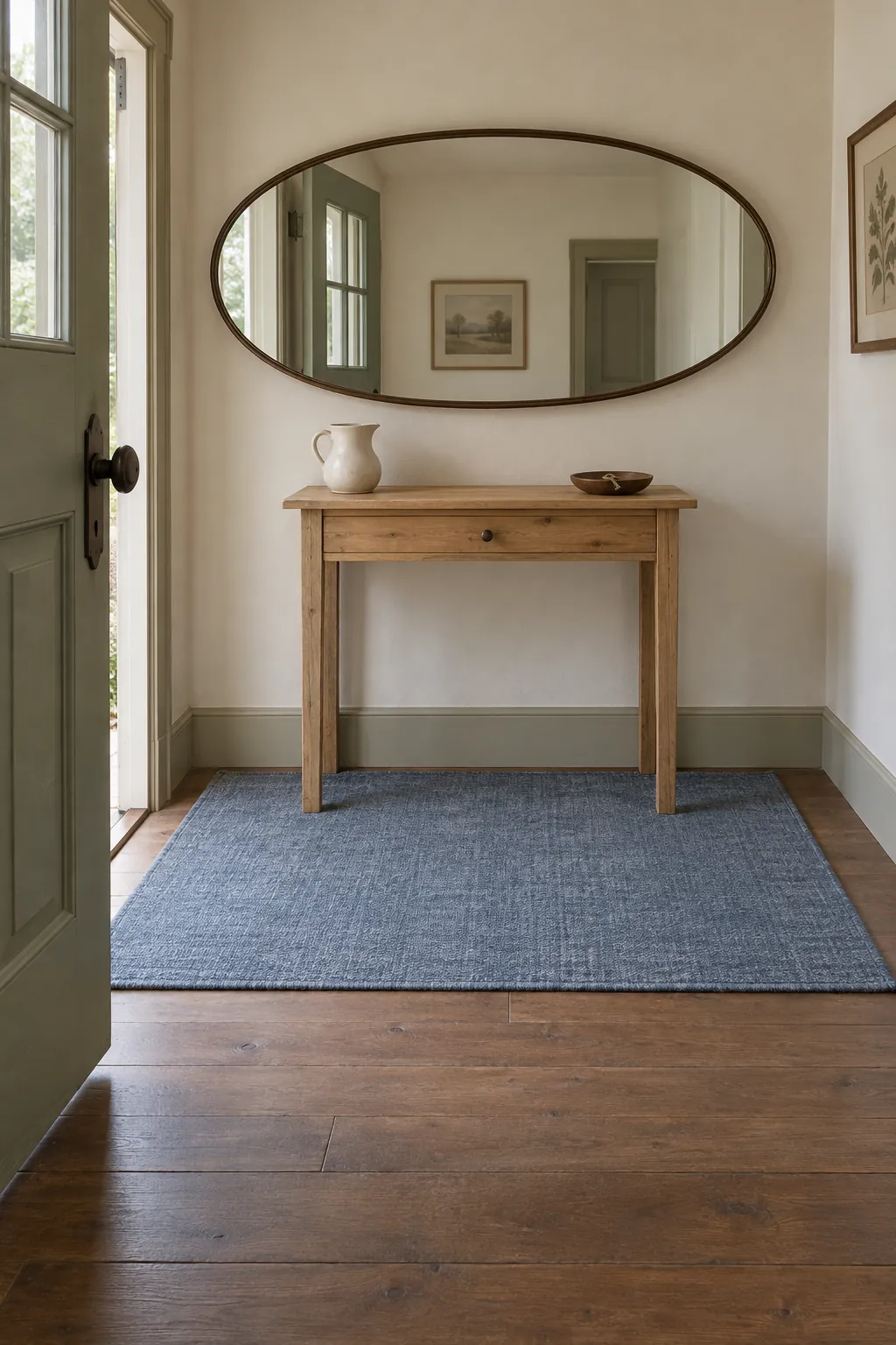 Use a rug to widen the composition at floor level