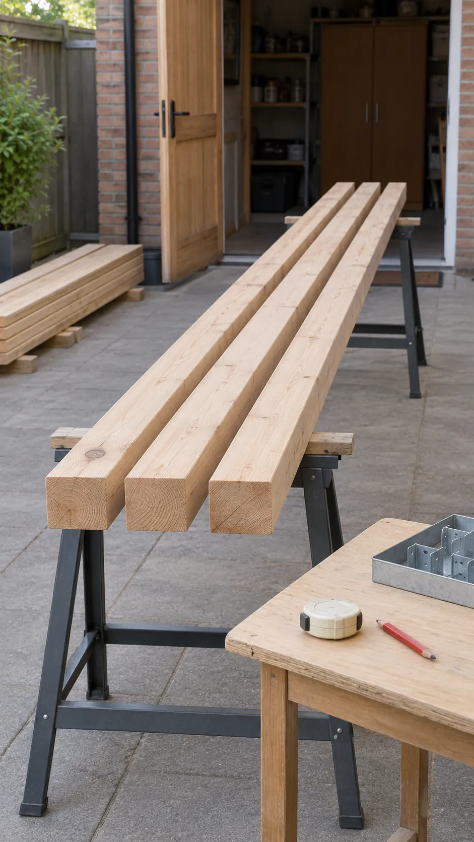 Prepare the material before the frame goes up for a practical backyard pergola