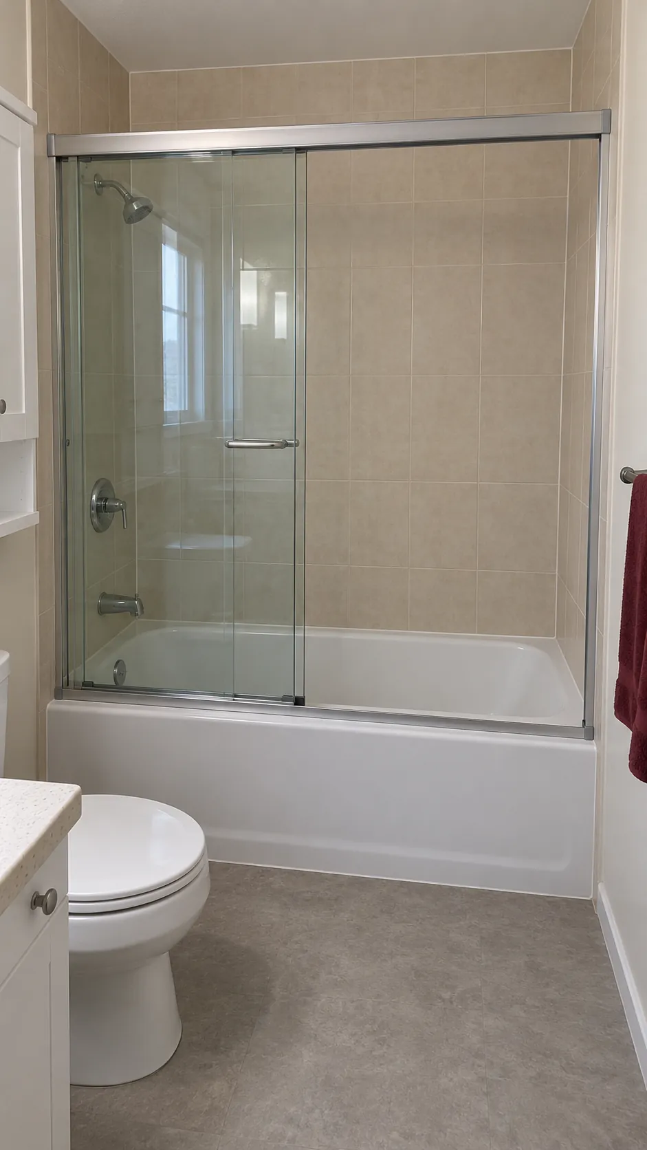 Sliding bath doors showing the clear access opening
