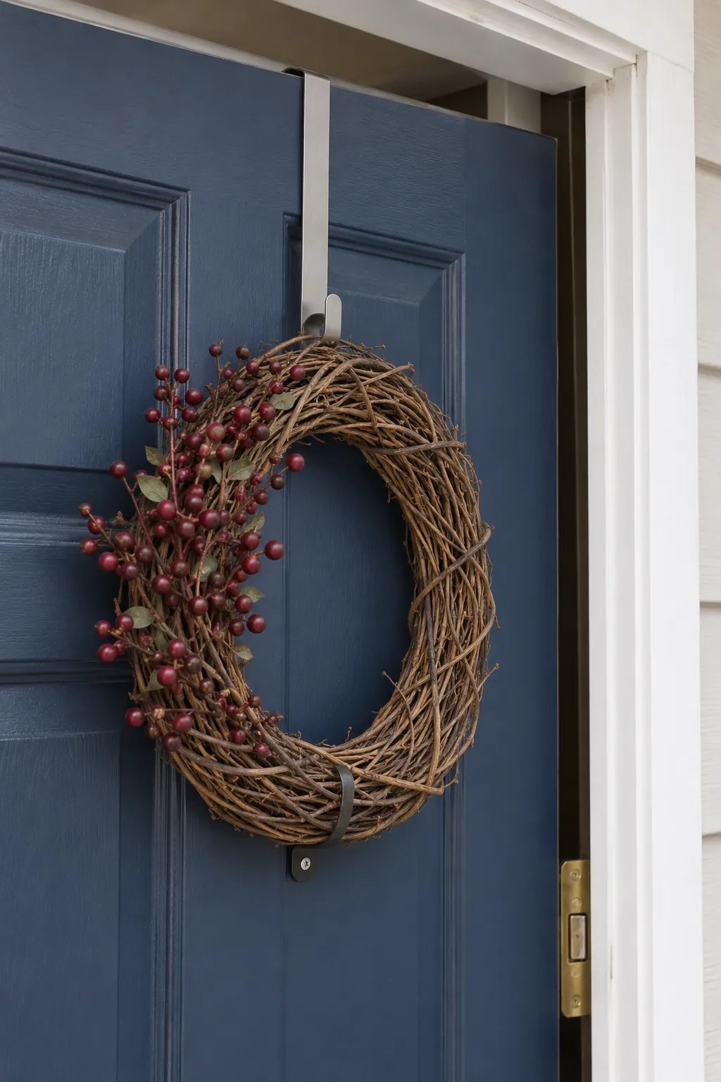 Attach the Wreath to the Actual Door Surface on a fall porch