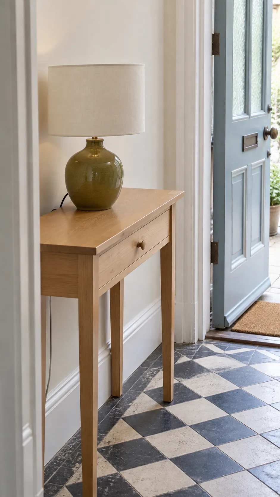 Check the Lamp Footprint Before Adding Anything for single lamp entryway styling
