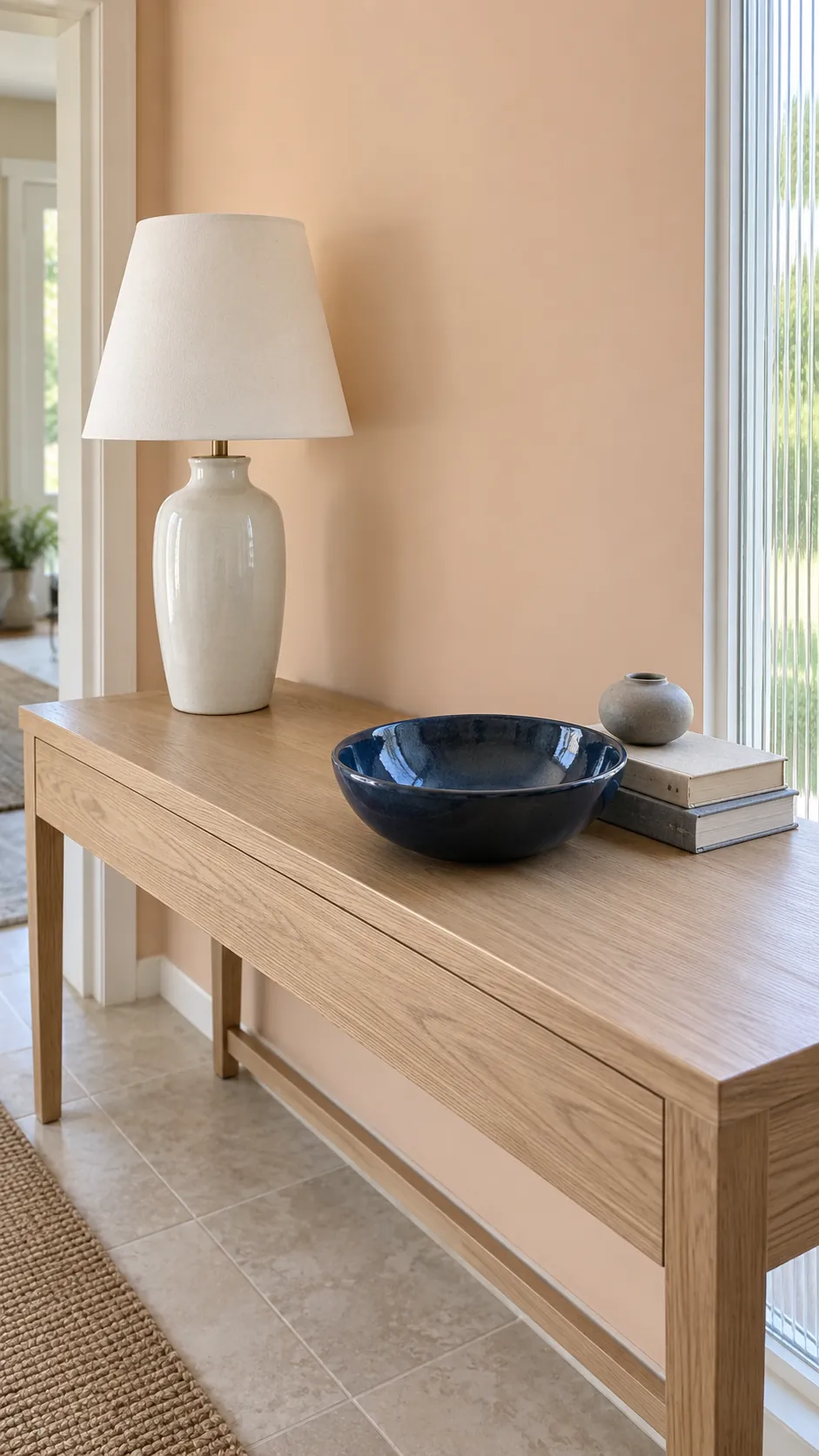 Answer a Tall Lamp with a Wider Low Group for single lamp entryway styling