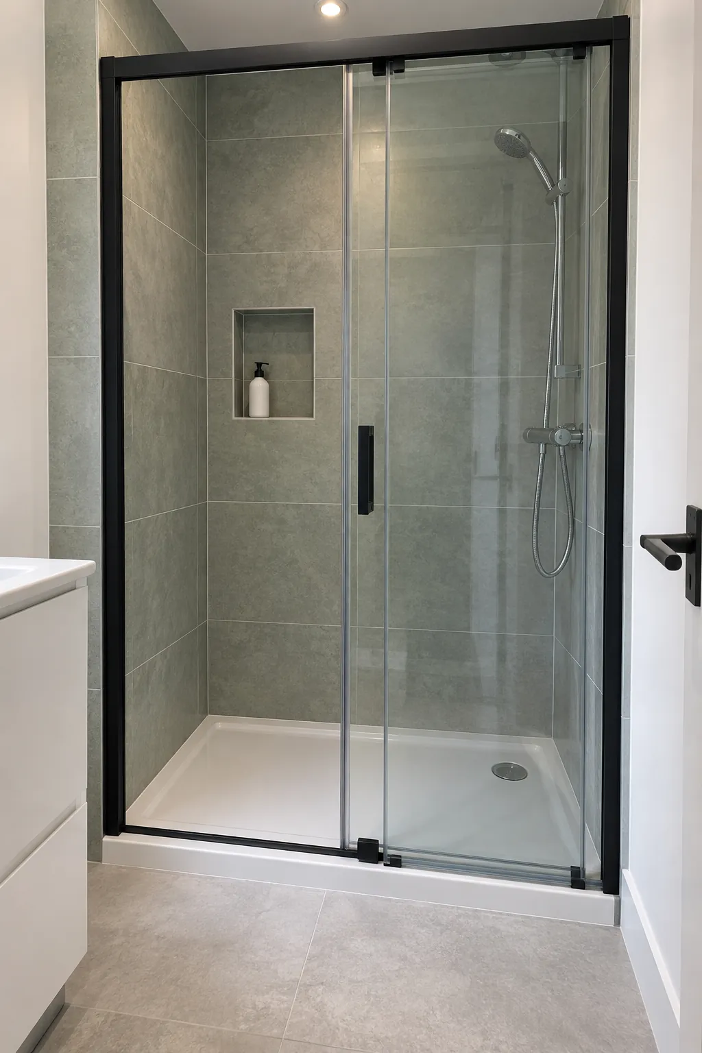 Sliding shower enclosure with a clearly visible open doorway