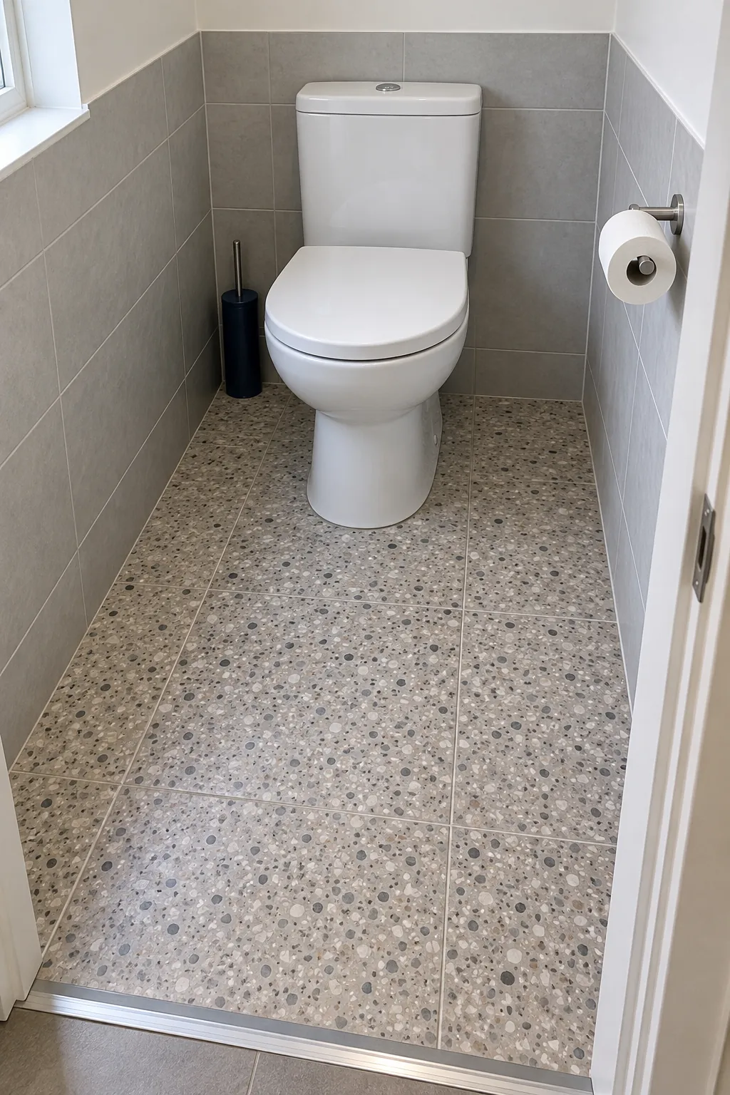 Compact toilet with visible clear floor in front