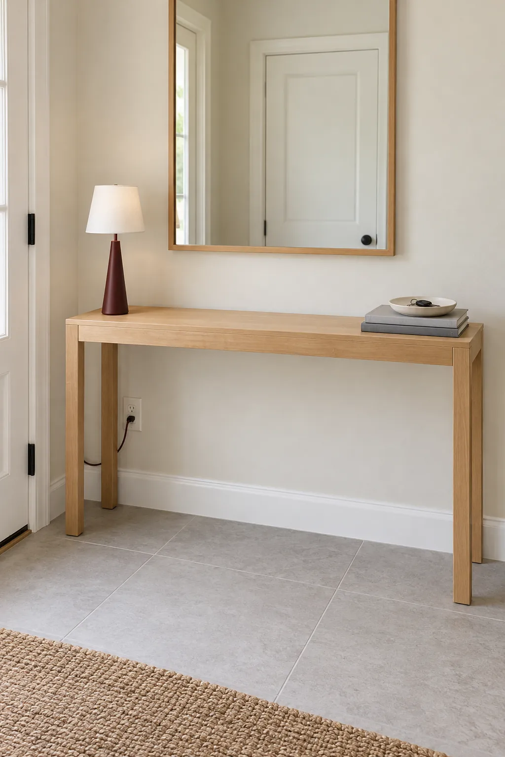 Move the Lamp to the End Nearest the Outlet in an entryway lamp and console arrangement