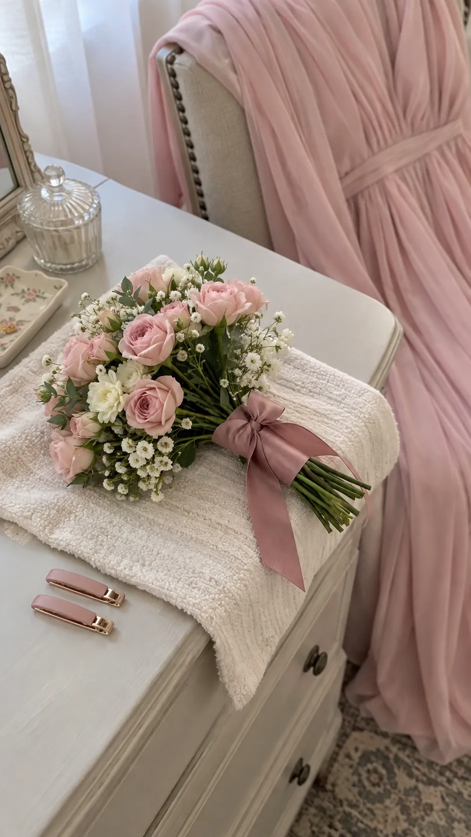 Blush Spray Roses for a Soft Pink Dress in a homecoming flower bouquet