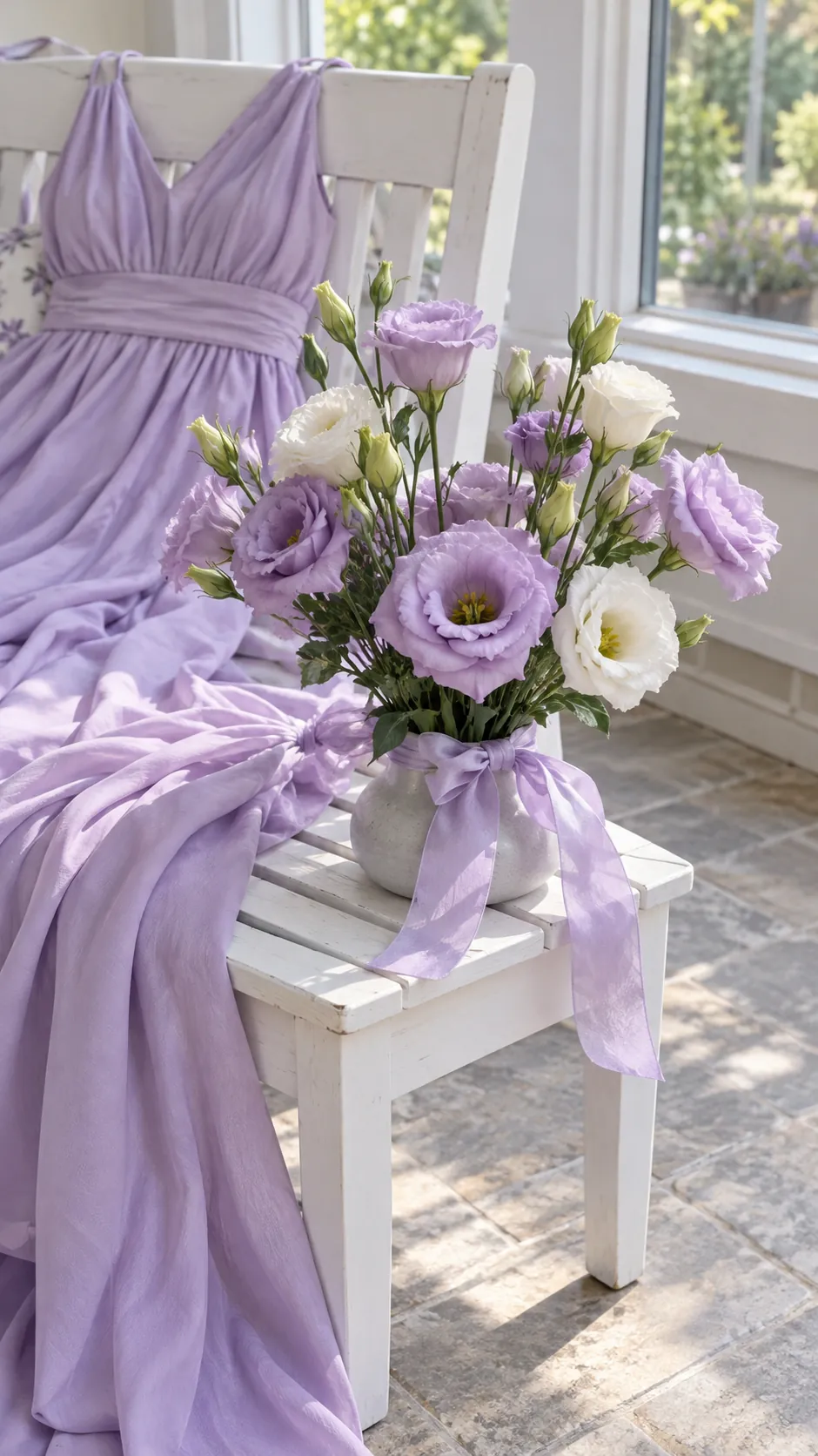 Lavender Lisianthus With a Lilac Dress in a homecoming flower bouquet