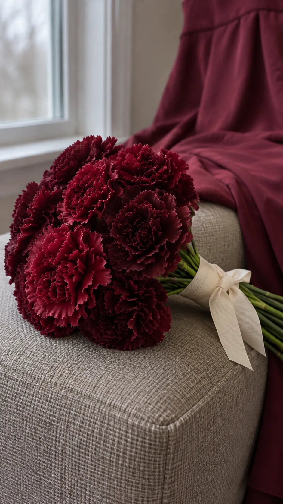 Burgundy Carnations for a Wine Colored Look in a homecoming flower bouquet
