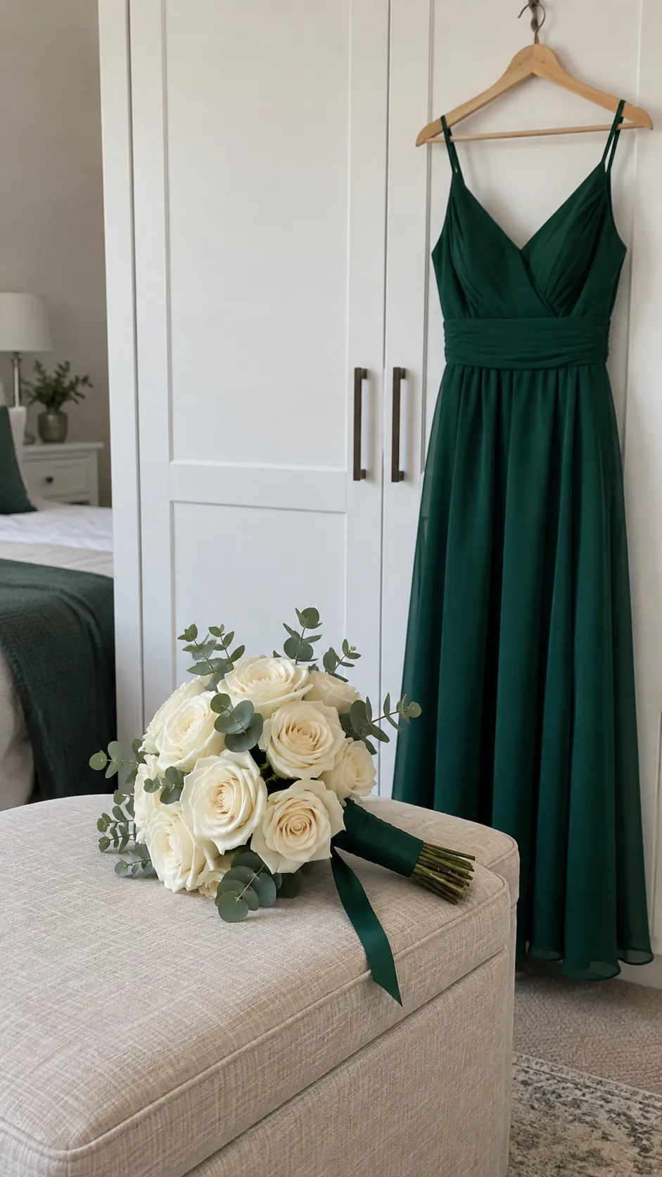 Ivory Flowers With an Emerald Accent in a homecoming flower bouquet