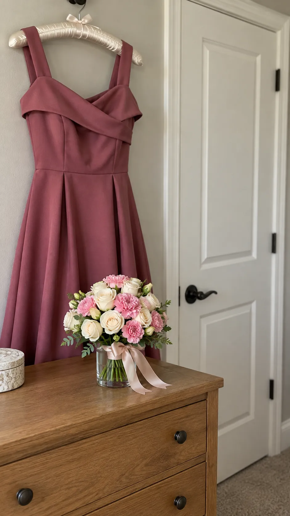 A Compact Mixed Bouquet for a Statement Neckline in a homecoming flower bouquet
