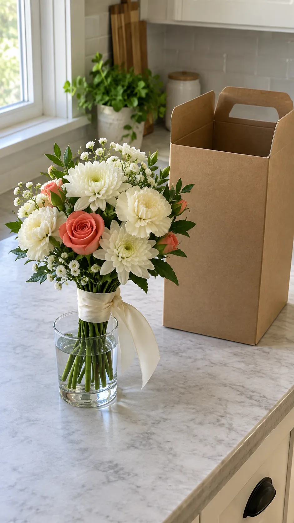 A Small Seasonal Mix With One Dress Color in a homecoming flower bouquet