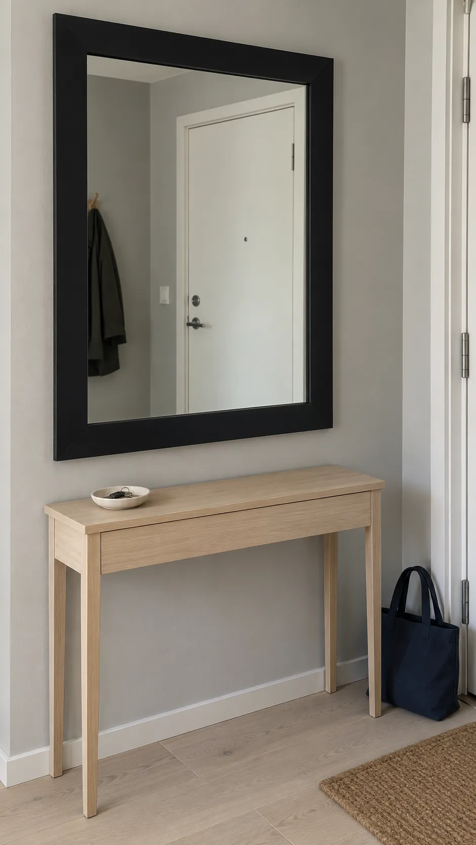 Paint an owned frame matte black on an existing entryway mirror