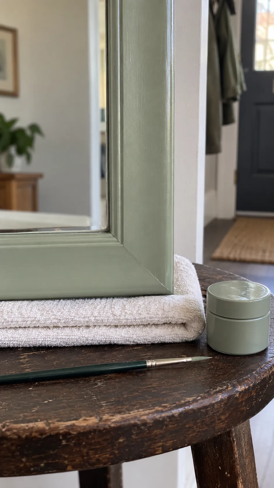 Repair small finish chips with a matching touchup on an existing entryway mirror