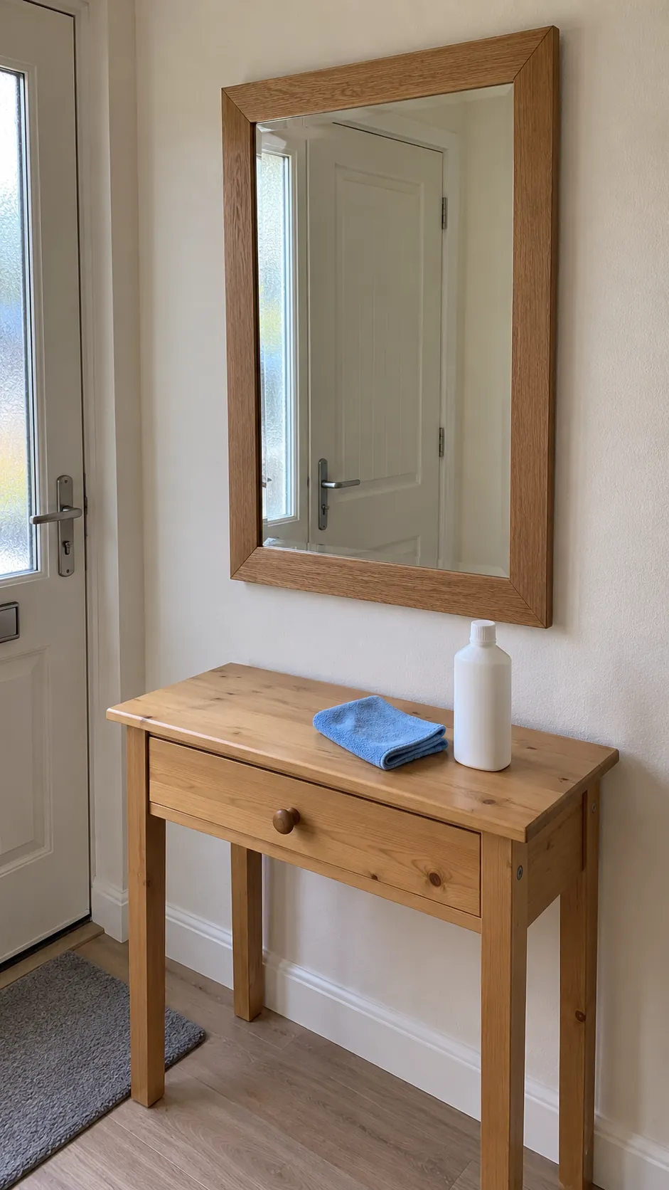 Clean the glass and frame before changing the finish on an existing entryway mirror