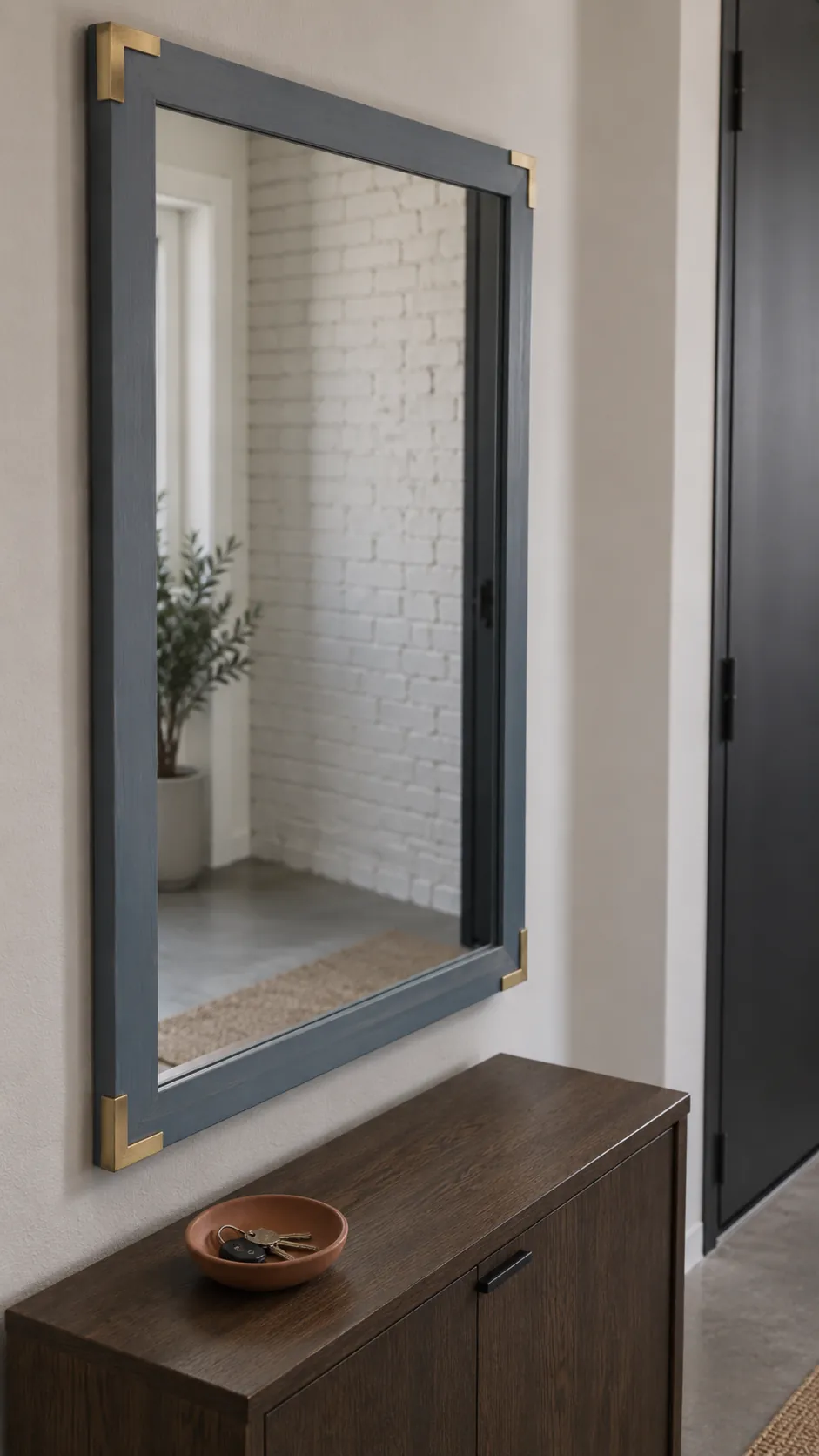 Give a rectangular frame neat corner accents on an existing entryway mirror