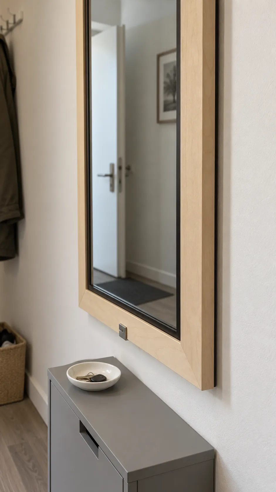 Fit a removable cover over a plain frame on an existing entryway mirror