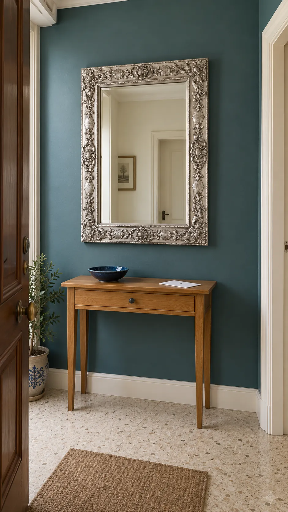 Change the wall color behind the mirror on an existing entryway mirror