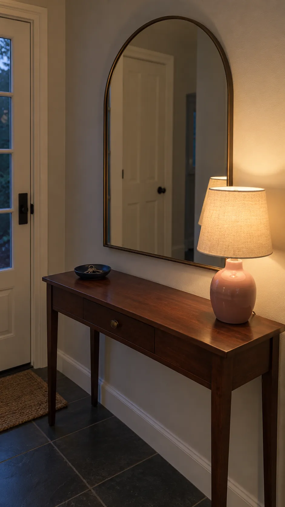 Bring a lamp beside the mirror on an existing entryway mirror
