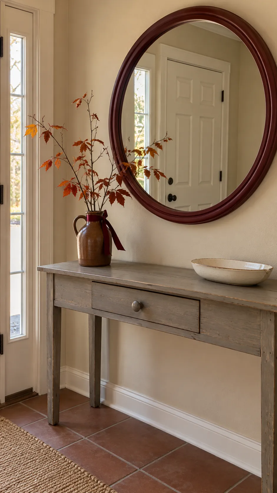 Add a seasonal accent beside the mirror on an existing entryway mirror
