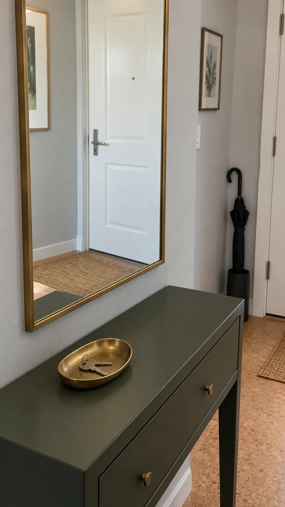 Repeat the frame finish in one useful accessory on an existing entryway mirror
