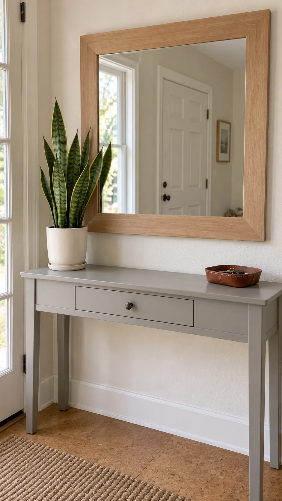 Place a plant beside the frame on an existing entryway mirror
