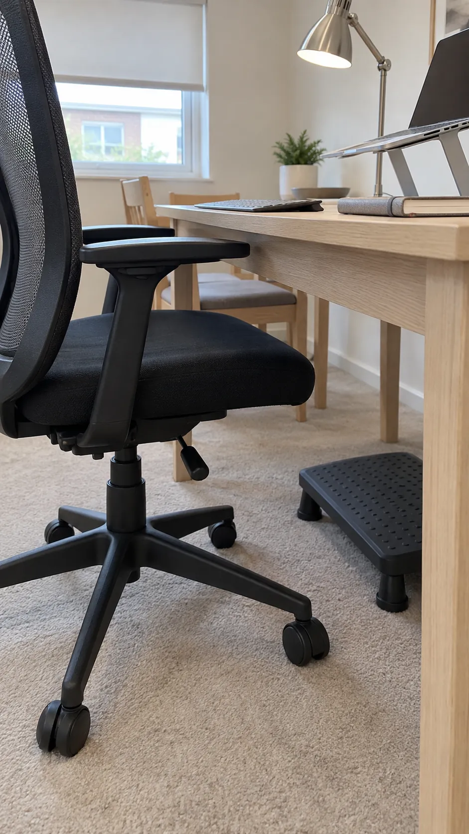 Small apartment dining table desk setup showing table and chair fit without a person