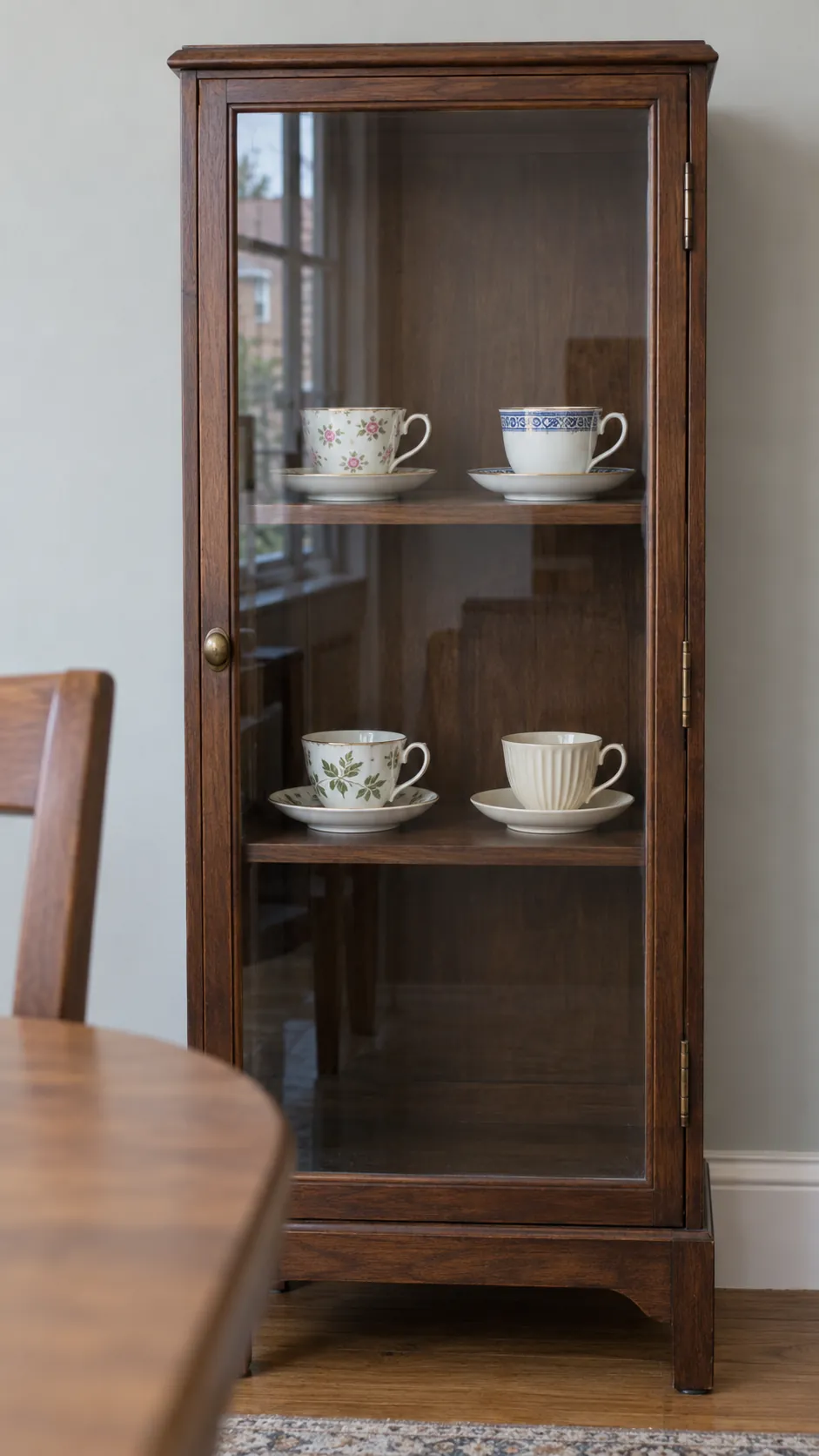 Use a glass front cabinet for fragile pieces with inherited teacups