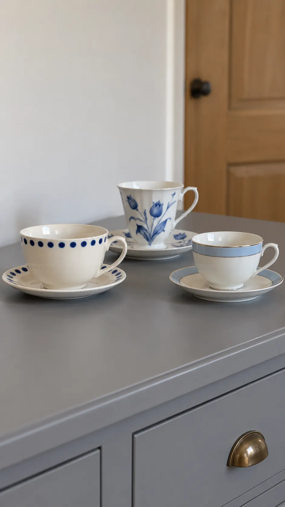 Group mismatched cups by one shared color with inherited teacups