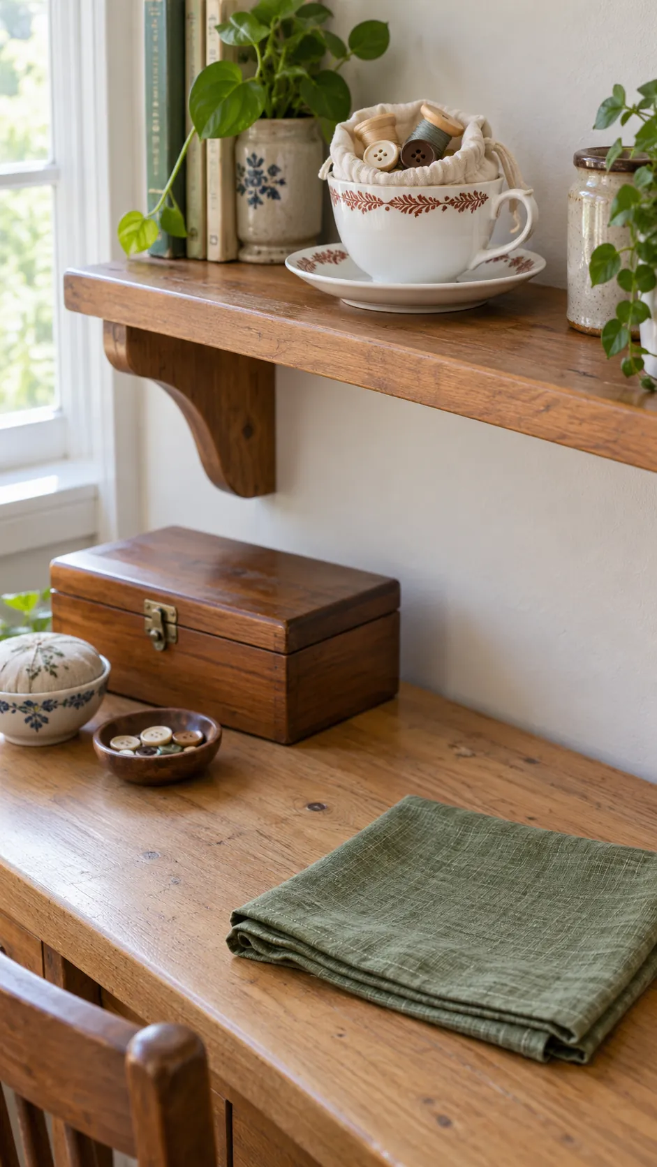 Contain small sewing notions without altering the cup with inherited teacups