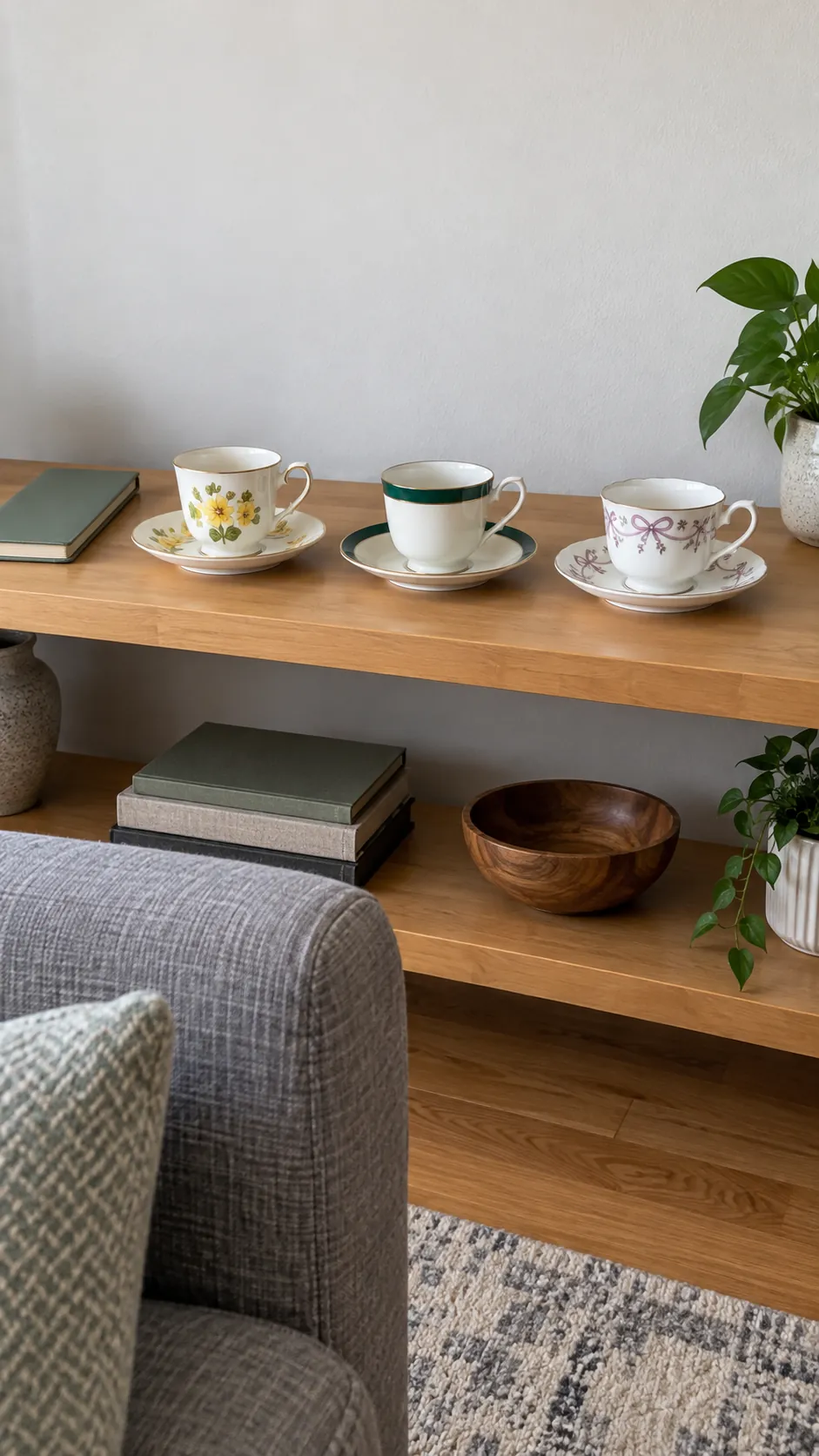 Choose a few memory pieces for a shared family display with inherited teacups