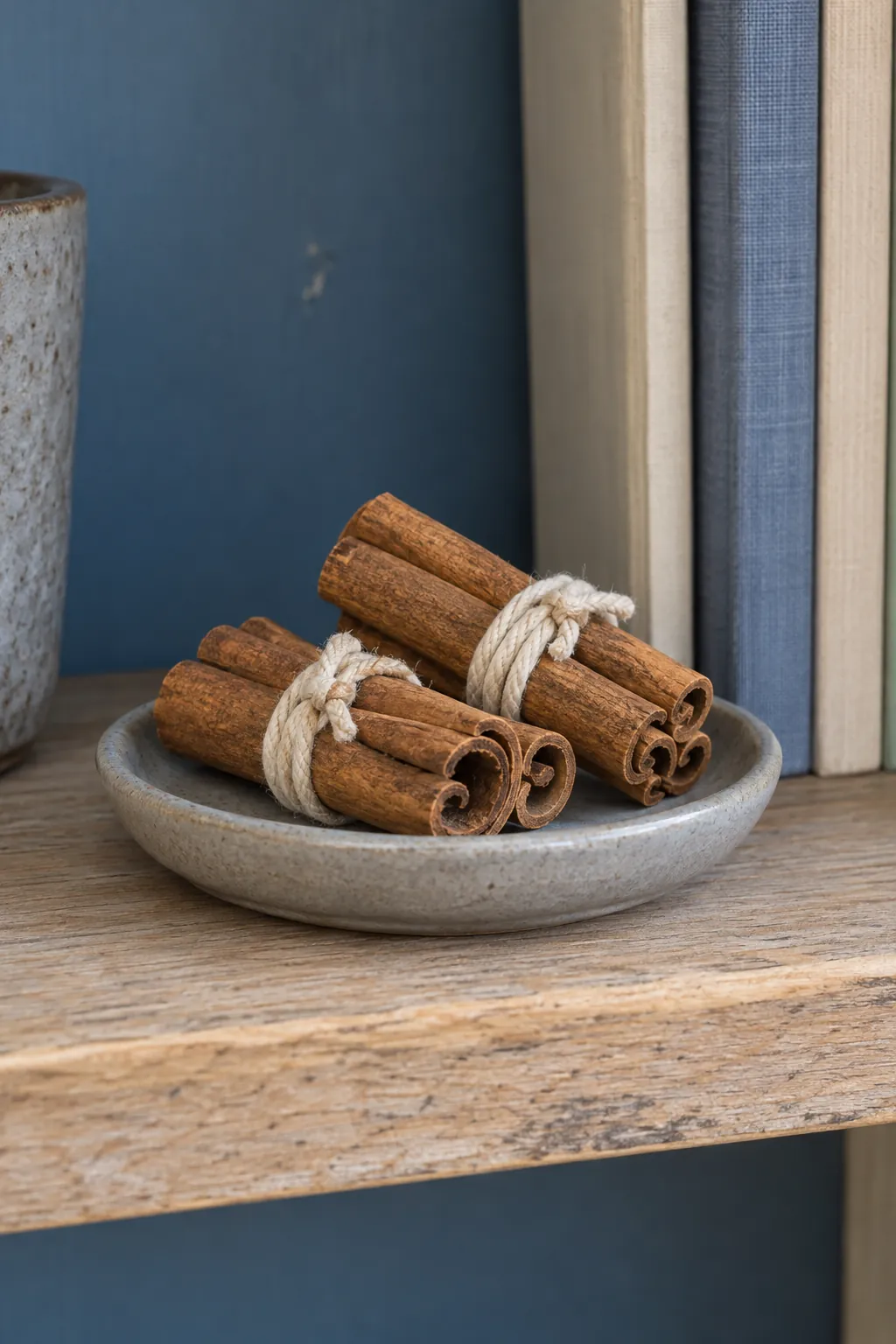 Small cinnamon bundles in a natural Christmas home