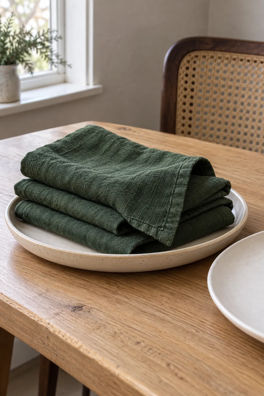Washed linen napkins in a natural Christmas home