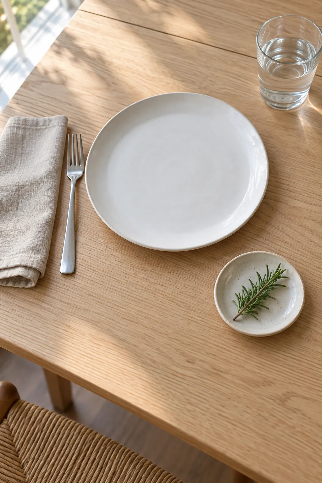 Rosemary beside each place setting in a natural Christmas home