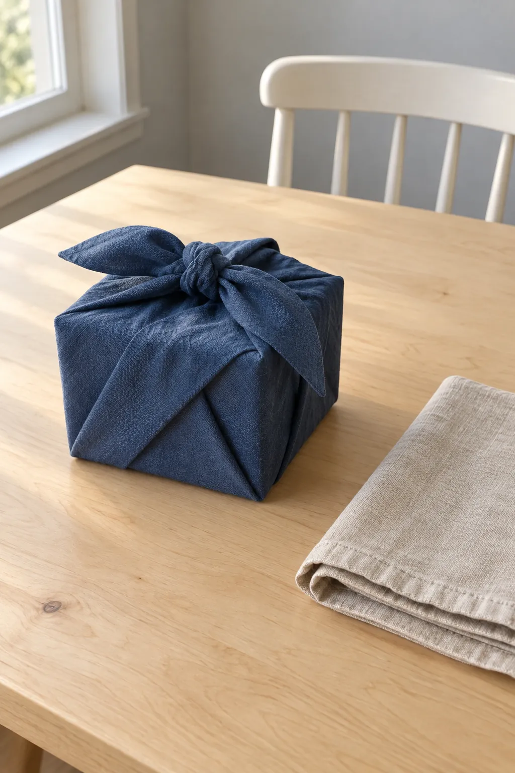Fabric wraps from existing cloth in a natural Christmas home