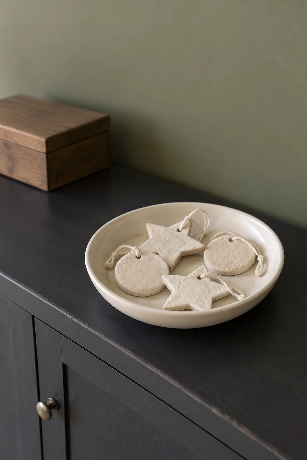 Salt dough shapes for a family display in a natural Christmas home