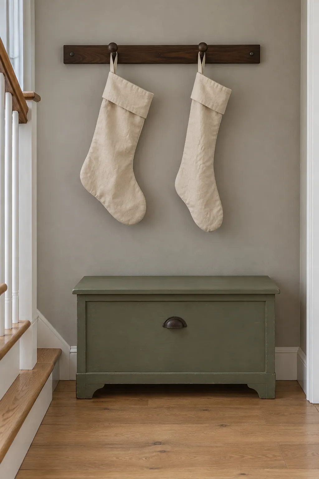 Plain cotton stockings in a natural Christmas home