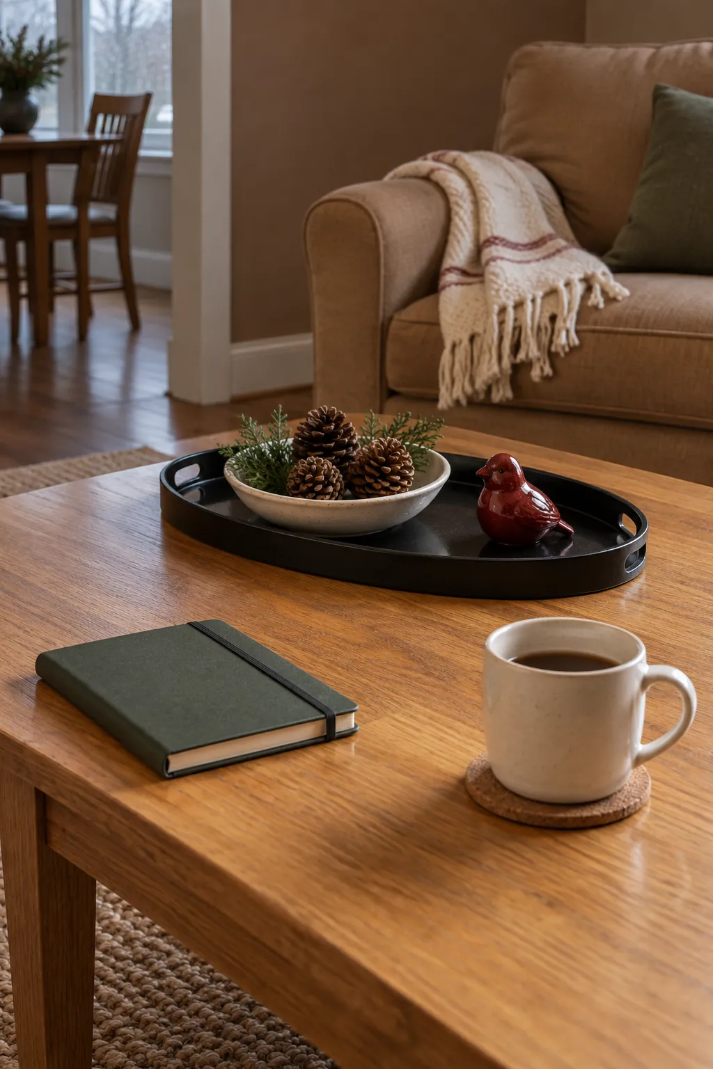 Removable Christmas tray on a usable coffee table