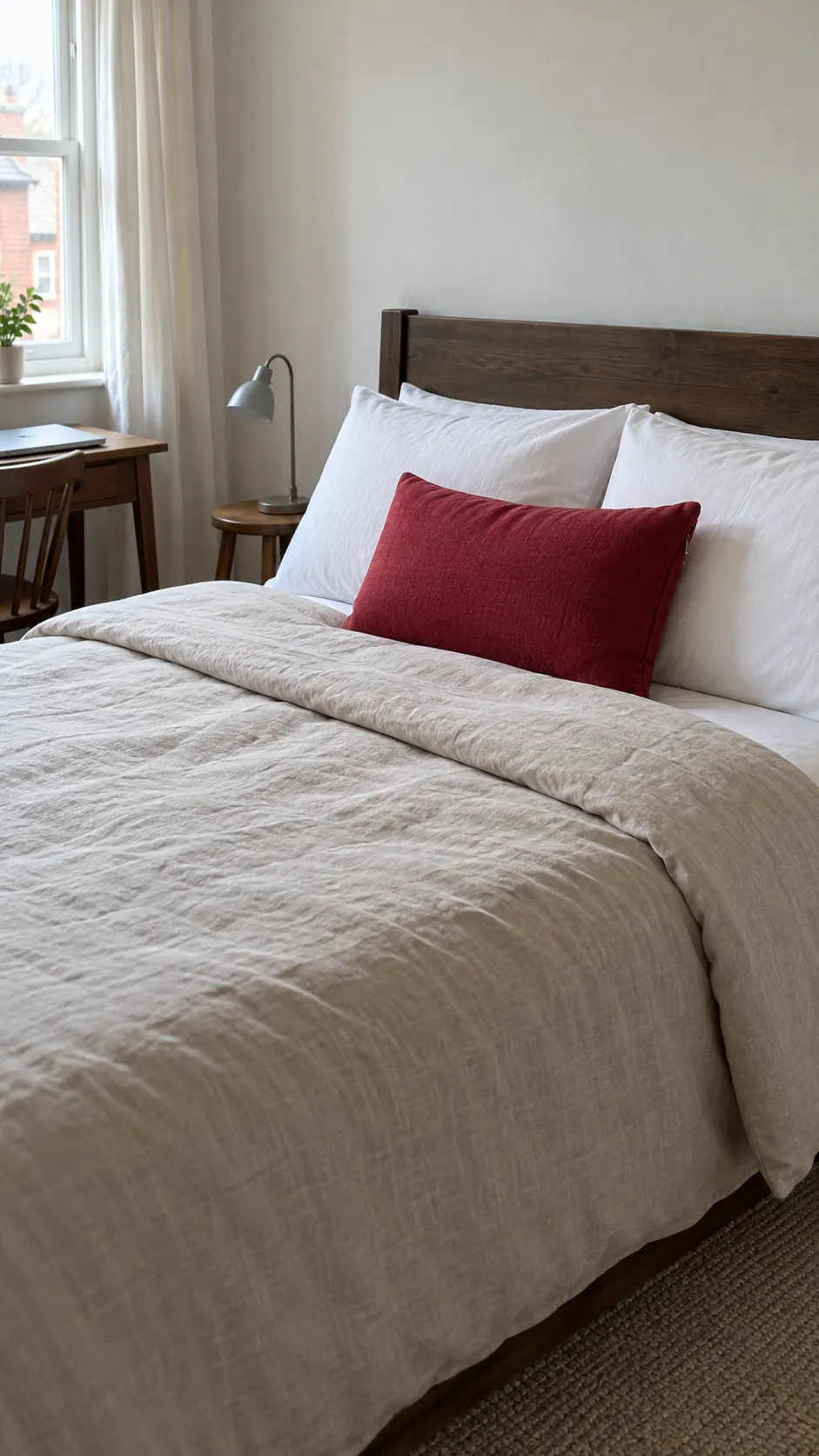 Swap one cushion cover in a practical Christmas guest bedroom
