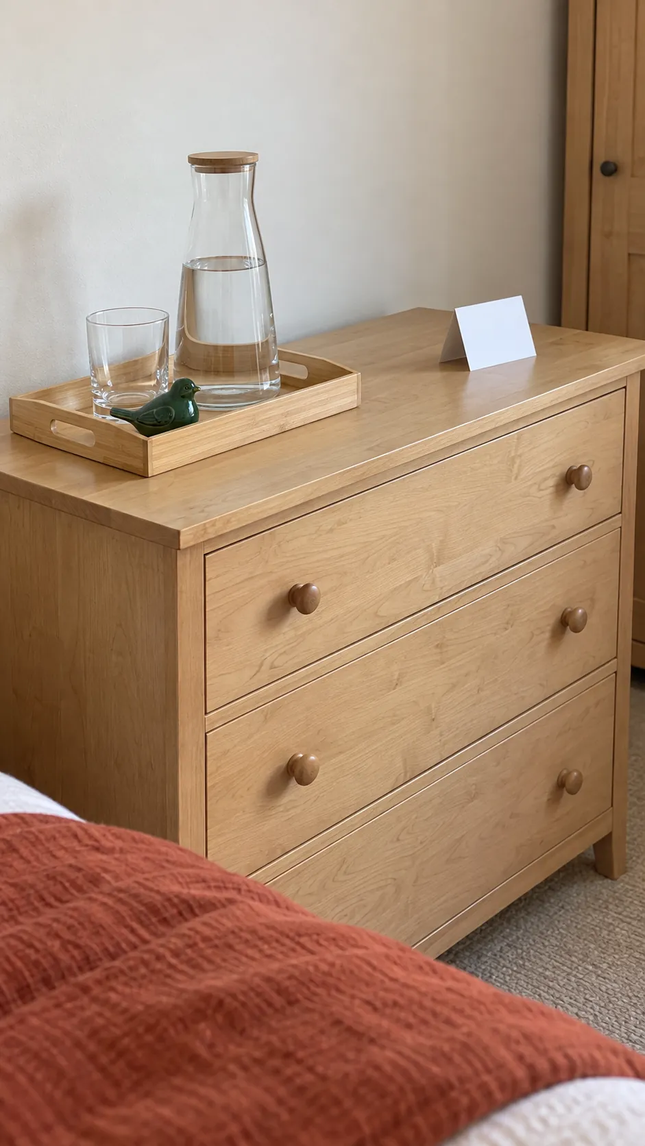 Make a compact welcome tray in a practical Christmas guest bedroom