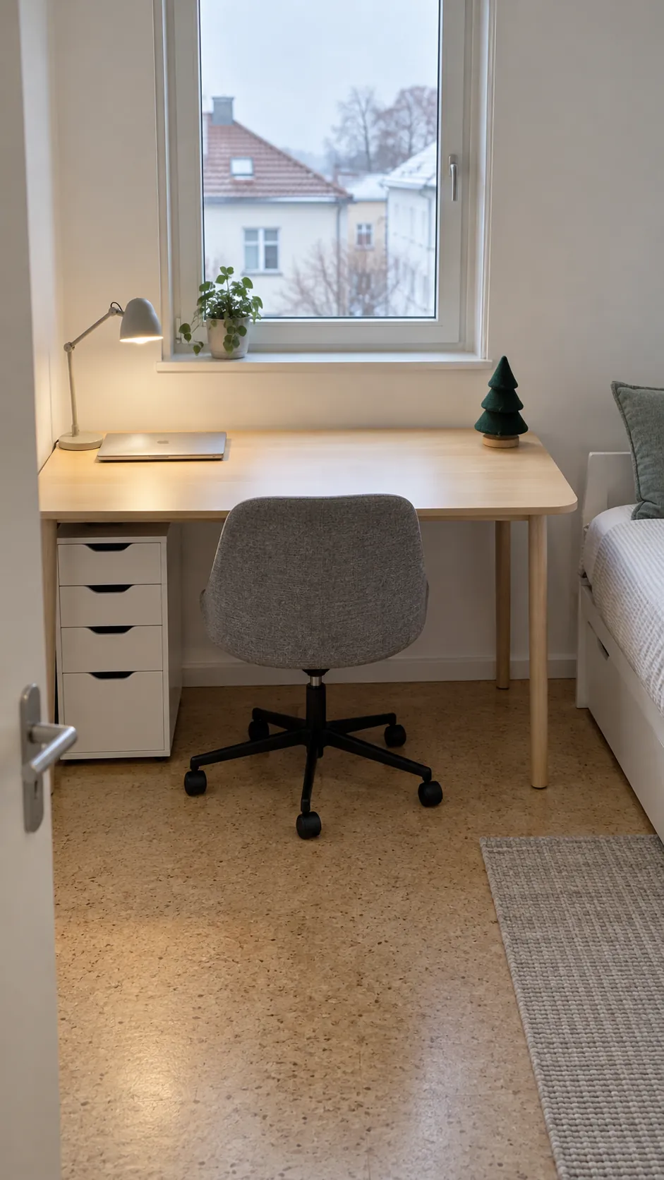 Clear the desk for both work and guests in a practical Christmas guest bedroom